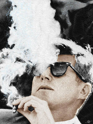 Celebrities Painting Royalty Free Images - Cigar Smoker Cigar Lover JFK Gifts Royalty-Free Image by Tony Rubino