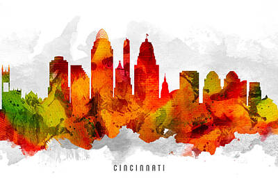 Skylines Paintings - Cincinnati Ohio Cityscape 15 by Aged Pixel