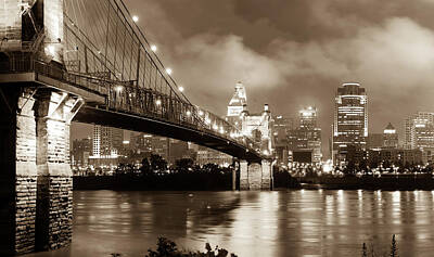 Comedian Drawings Royalty Free Images - Cincinnati Skyline at Twilight - Vintage Sepia Edition Royalty-Free Image by Gregory Ballos