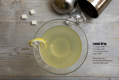 Martini Royalty-Free and Rights-Managed Images - Classic Lemon Drop Martini cocktail with shaker and recipe by Karen Foley