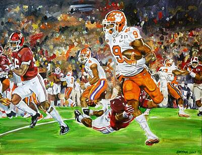 Football Paintings - Clemson Vs Alabama by Bryan Bustard