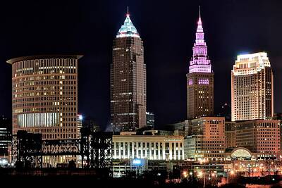 Rock And Roll Photos - Cleveland Nightscape by Frozen in Time Fine Art Photography
