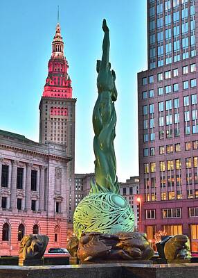 Modern Christmas - Cleveland Statue Sunset by Frozen in Time Fine Art Photography