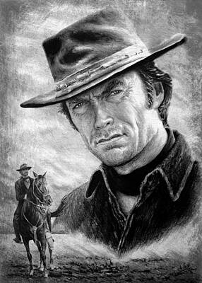 Animals Drawings - Clint Eastwood American Legend wf edit by Andrew Read
