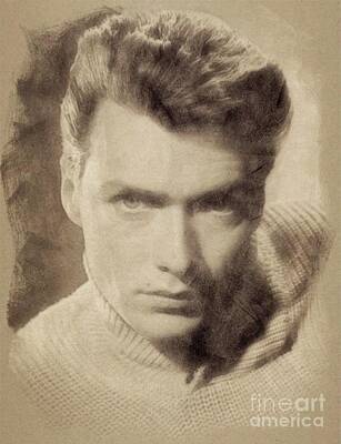 Musicians Drawings Rights Managed Images - Clint Eastwood Hollywood Actor Royalty-Free Image by Esoterica Art Agency