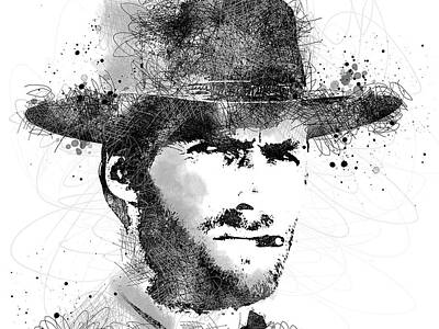 Musicians Digital Art - Clint Eastwood scribbles portrait by Mihaela Pater