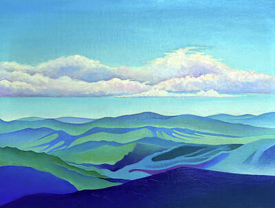 Abstract Skyline Paintings - Cloud Shadows Oceans of Mountains by Catherine Twomey