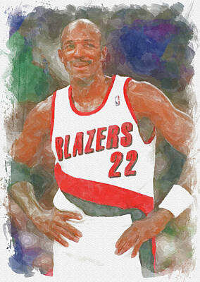 Athletes Royalty-Free and Rights-Managed Images - Clyde Drexler Paint by Ricky Barnard