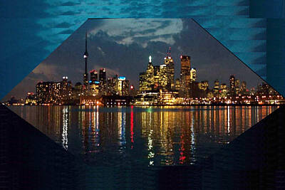 Wine Mixed Media - CN  Tower and Toronto Down Town Water Front beauty at night Hexagon Poster  by Navin Joshi
