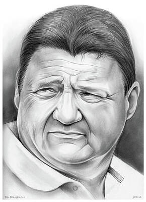 Football Drawings Rights Managed Images - Coach Orgeron Royalty-Free Image by Greg Joens