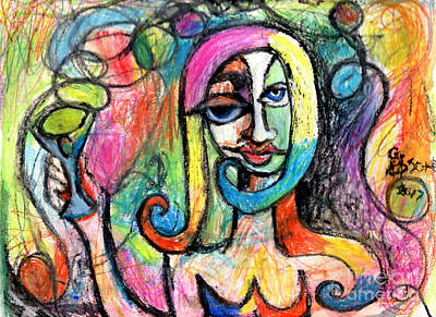 Recently Sold - Martini Mixed Media - Hippy Chic Funky Color Pop Cocktail by Genevieve Esson