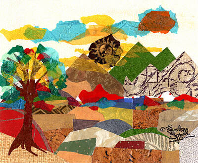 Wine Paintings - Mountain Landscape Collage 3 by Everett Spruill
