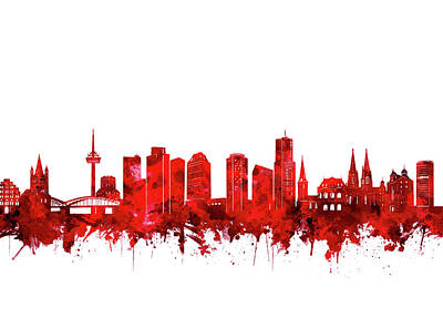 Abstract Skyline Royalty-Free and Rights-Managed Images - Cologne City Skyline Red by Bekim M