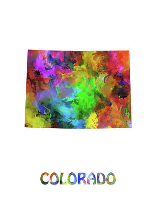 Mountain Digital Art - Colorado Map Watercolor by Bekim M