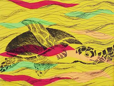 Reptiles Mixed Media - Colored Ink Sea Turtle by Samantha Whitten