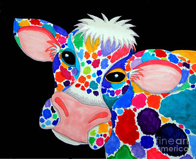 Mammals Drawings - Colorful Cow by Nick Gustafson