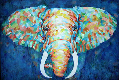 Recently Sold - Portraits Paintings - Colorful Elephant by Portraits By NC