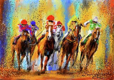 Mammals Rights Managed Images - Colorful Horse Racing Impressionist Paintings Royalty-Free Image by Lourry Legarde