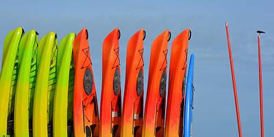 Blue Hues - Colorful Kayaks All in a Row by Patricia Twardzik