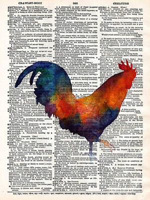 Royalty-Free and Rights-Managed Images - Colorful Rooster on Vintage Dictionary by Hailey E Herrera