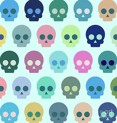 Best Sellers - Floral Digital Art - Colorful Skull Cute Pattern by Amir Faysal
