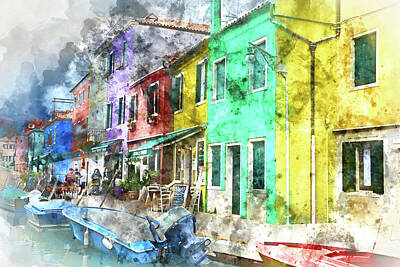 Whats Your Sign - Colorful street in Burano near Venice Italy by Brandon Bourdages