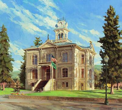 Landmarks Painting Rights Managed Images - Columbia County Courthouse Royalty-Free Image by Steve Henderson
