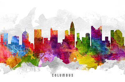 Skylines Paintings - Columbus Ohio Cityscape 13 by Aged Pixel