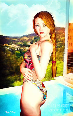 Comics Royalty-Free and Rights-Managed Images - Comic Book Swimsuit PinUp in the Hollywood Hills by Alicia Hollinger