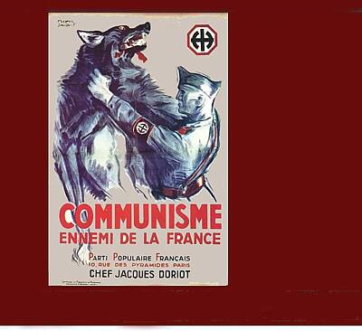 Animal Paintings David Stribbling - Communism is the enemy of France propaganda poster circa 1942 by David Lee Guss