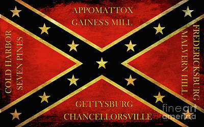 Landmarks Digital Art - Confederate Battle Flag with Battles by Randy Steele