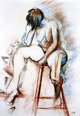 Mother And Child Paintings - Contemplation - Nude on a Stool by Kerryn Madsen-Pietsch