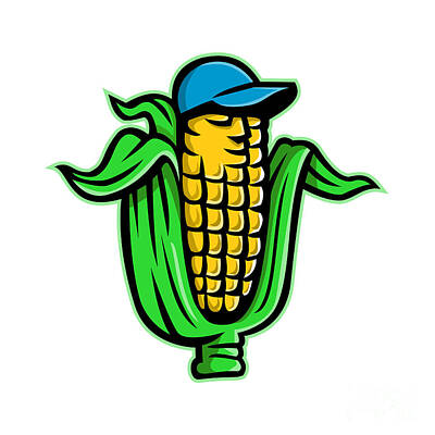 Baseball Digital Art - Corn on Cob With Baseball Hat Mascot by Aloysius Patrimonio