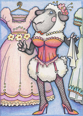 Mammals Drawings - Corsetted Sheep by Amy S Turner