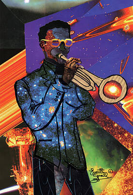 Jazz Mixed Media - Cosmic Trumpeter by Everett Spruill