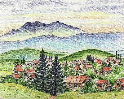 Mountain Paintings - Cozy Little Village In The Mountains by Irina Sztukowski