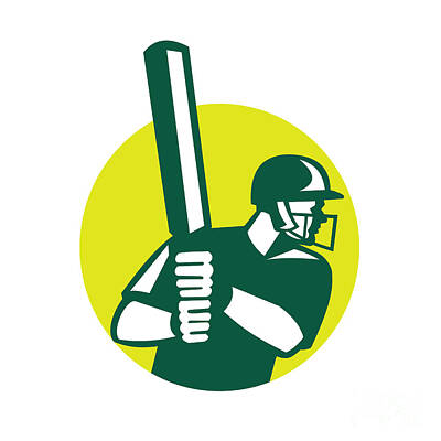Athletes Royalty-Free and Rights-Managed Images - Cricket Batsman Batting Icon Retro by Aloysius Patrimonio