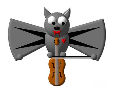 Celebrities Digital Art - Cute Vampire Bat with Violin by Rose Santuci-Sofranko