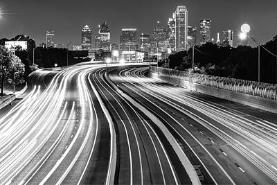 Skylines Royalty-Free and Rights-Managed Images - Dallas City Skyline at Night in Black and White by Gregory Ballos