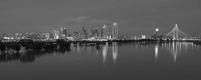 City Scenes Royalty-Free and Rights-Managed Images - Dallas Skyline Trinity Black and White by Jonathan Davison