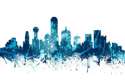 Skylines Paintings - Dallas Texas Skyline 19 by Aged Pixel
