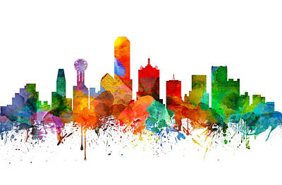 Skylines Paintings - Dallas Texas Skyline 21 by Aged Pixel