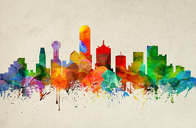 Skylines Paintings - Dallas Texas Skyline 22 by Aged Pixel