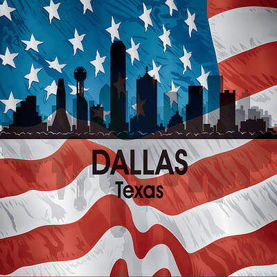 City Scenes Mixed Media - Dallas TX American Flag by Angelina Tamez