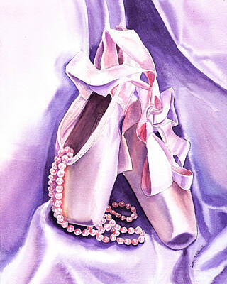 Still Life Paintings - Dancing Pearls Ballet Slippers  by Irina Sztukowski