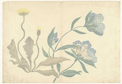 Just In The Nick Of Time - Dandelions and blue flowers, Nakamura Hochu, 1826, by Celestial Images
