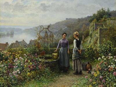 Fantasy Royalty-Free and Rights-Managed Images - Daniel Ridgway Knight - At the Well by Daniel Ridgway Knight