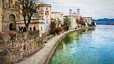 Best Sellers - Impressionism Mixed Media - Danube River at Passau, Germany by Tatiana Travelways