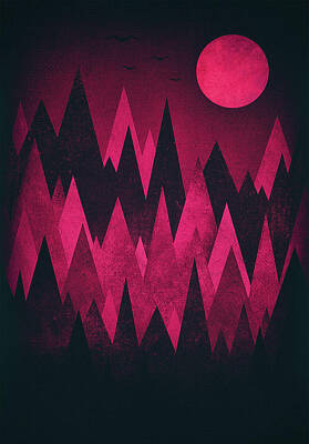 Mountain Digital Art - Dark Triangles - Peak Woods Abstract Grunge Mountains Design in red black by Philipp Rietz
