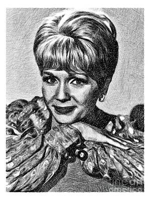Musicians Drawings Royalty Free Images - Debbie Reynolds, Vintage Actress by JS Royalty-Free Image by Esoterica Art Agency